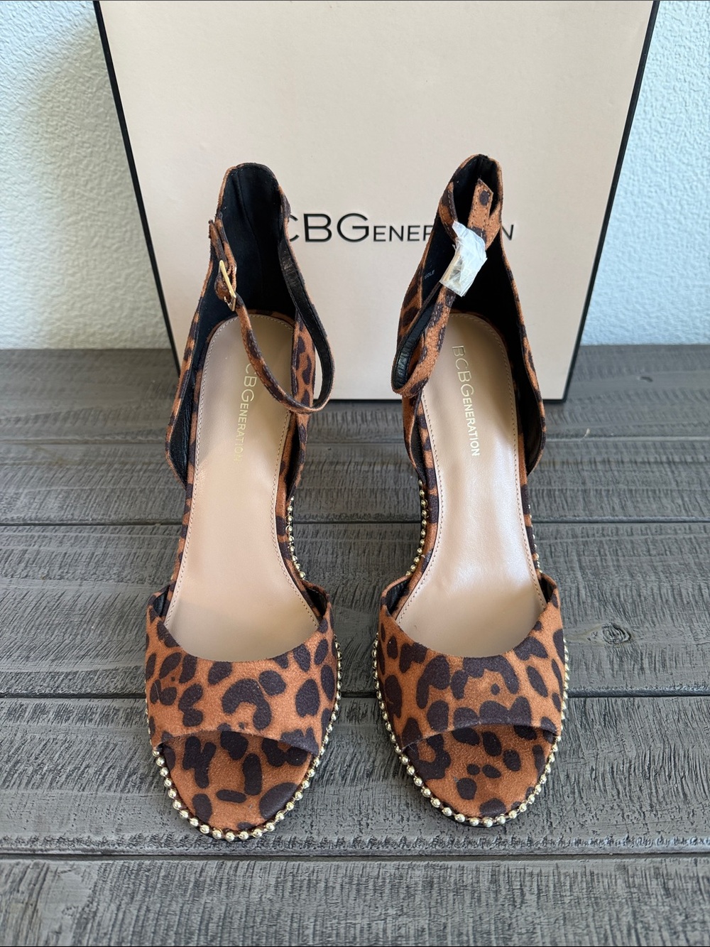BCBGeneration Cheetah Print Open-Toe Ankle Strap Heels NIB